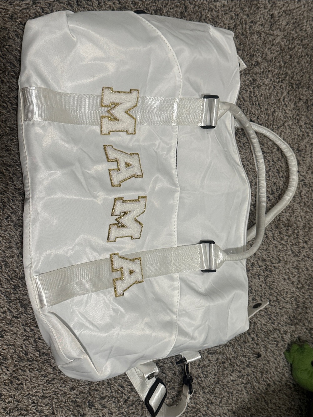 White 'MAMA' Embroidered Kids Tote Bag with Gold Accent